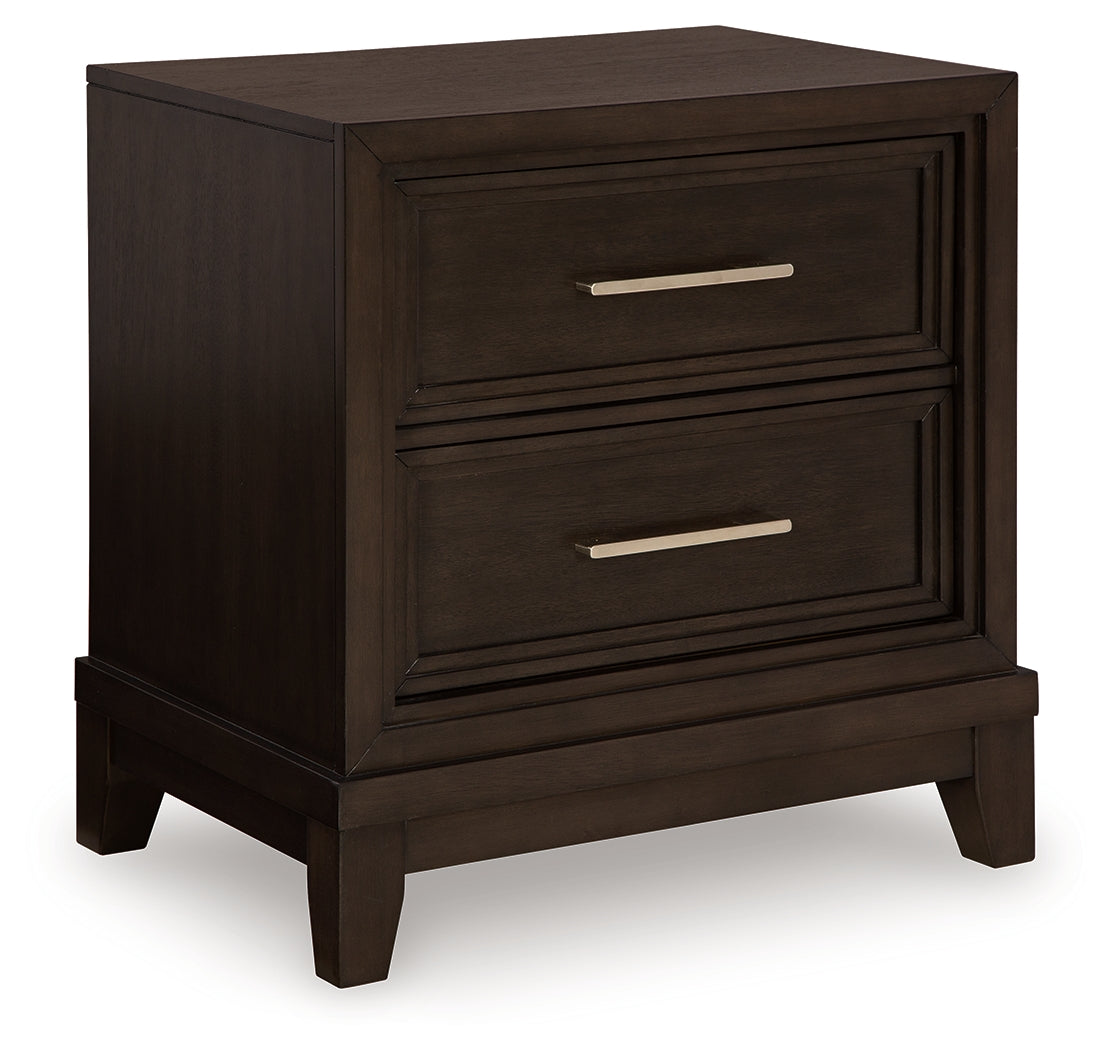 Neymorton California King Upholstered Panel Bed with 2 Nightstands in Dark Grayish Brown from Ashley - Luna Furniture