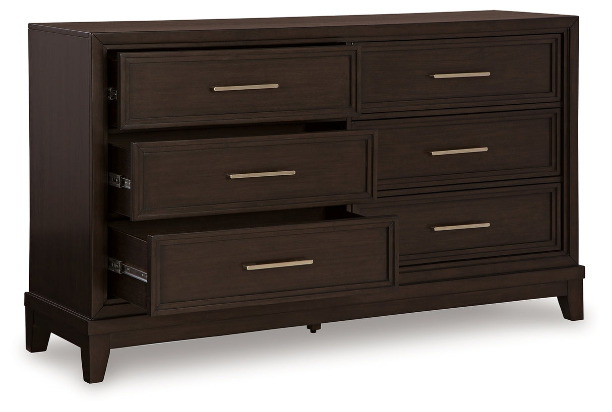 Neymorton California King Upholstered Panel Bed with Dresser in Dark Grayish Brown from Ashley - Luna Furniture