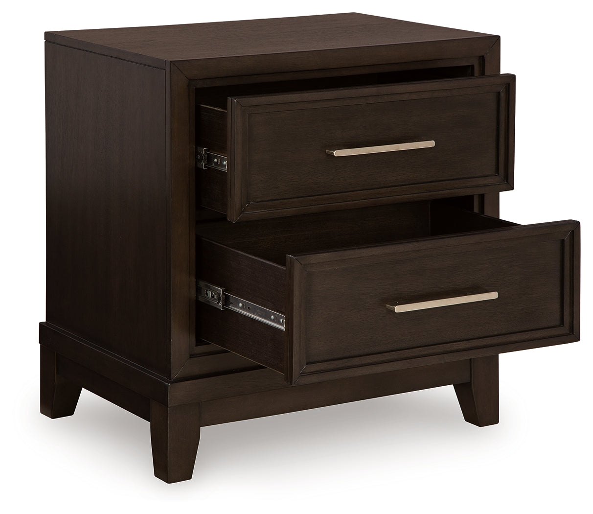 Neymorton California King Upholstered Panel Bed with Mirrored Dresser, Chest and Nightstand in Dark Grayish Brown from Ashley - Luna Furniture