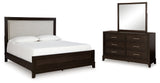 Neymorton King Upholstered Panel Bed with Mirrored Dresser in Dark Grayish Brown from Ashley - Luna Furniture