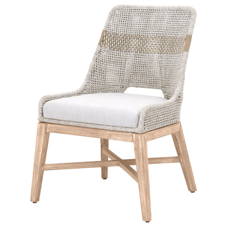 Tapestry Dining Chair in Taupe & White Flat Rope, Taupe Stripe, Performance Pumice, Natural Gray Mahogany, Set of 2 - 6850.WTA/PUM/NG