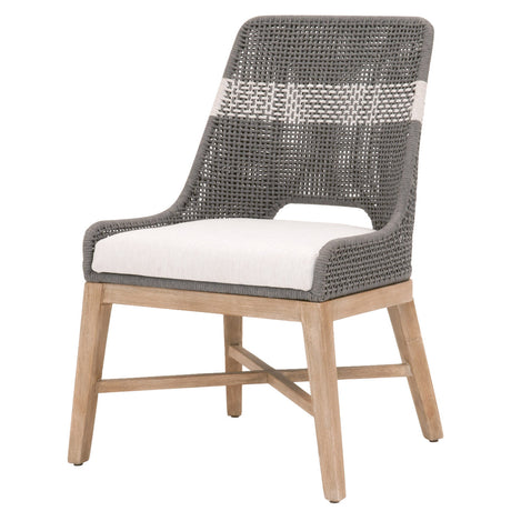 Tapestry Dining Chair in Dove Flat Rope, White Speckle Stripe, Performance White Speckle, Natural Gray Mahogany, Set of 2 - 6850.DOV/WHT/NG