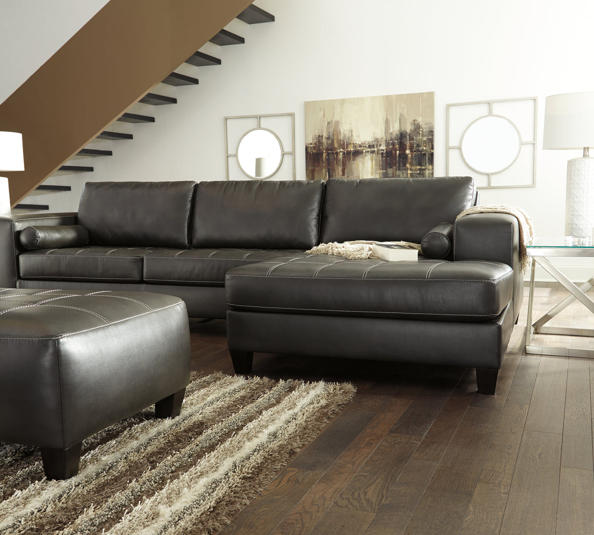 Nokomis 2-Piece Sectional with Ottoman in Charcoal - PKG011027