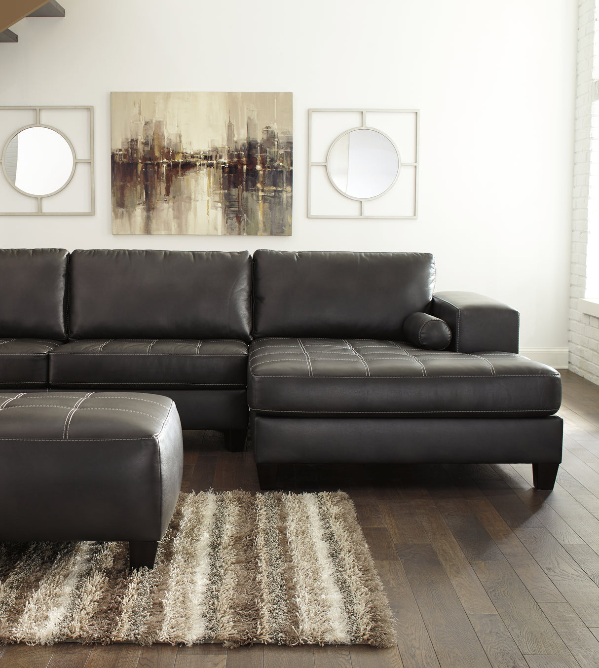 Nokomis 2-Piece Sectional with Ottoman in Charcoal - PKG011027