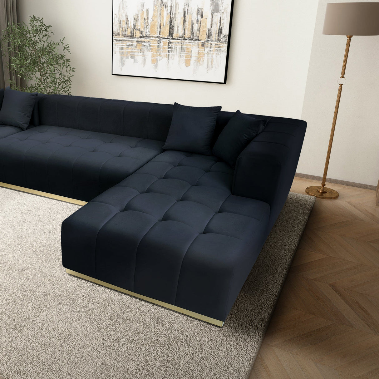 Olivia Black Velvet U-Shape Corner Sofa from Midinmod - Luna Furniture