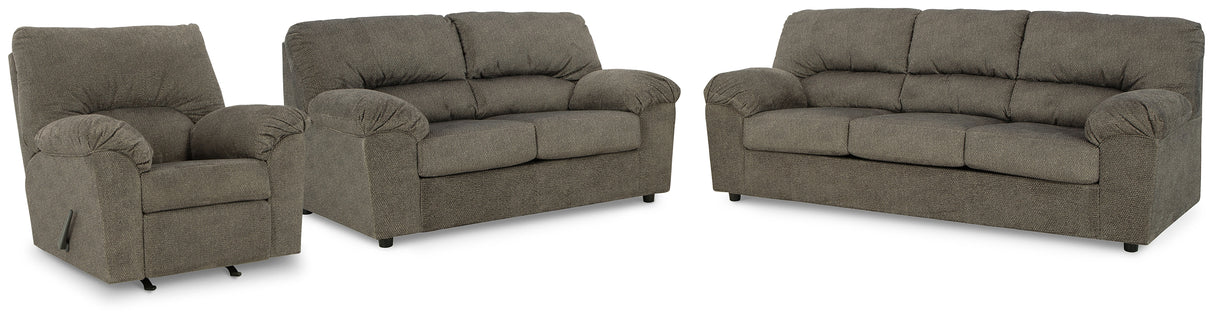 Norlou Sofa, Loveseat and Recliner in Flannel - PKG014499