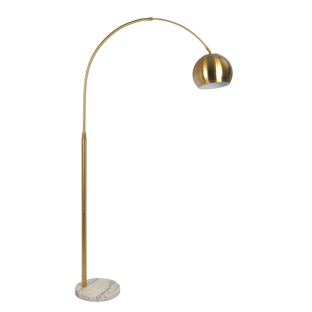 Oasis Long Arm Gold Brass Adjustable Floor Lamp with Round White Marble Base - FLL03701201