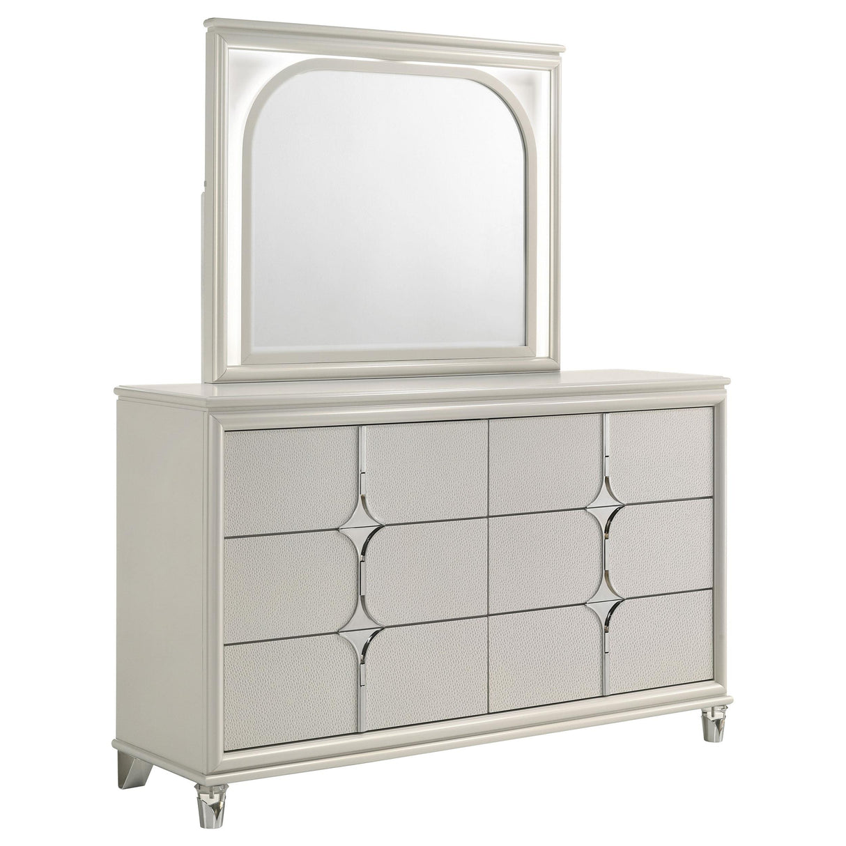 Olivia 6-drawer Dresser and LED Mirror Pearl White from Coaster - Luna Furniture