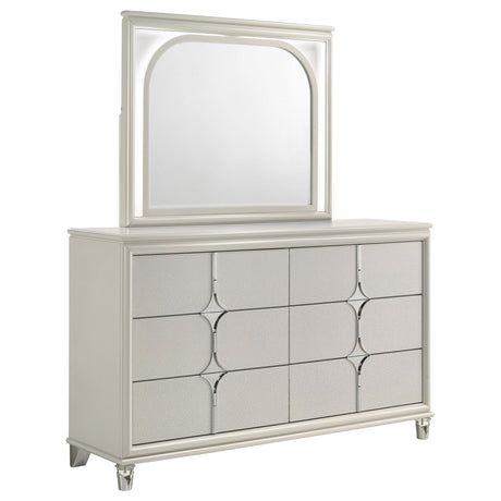 Olivia 6-drawer Dresser and LED Mirror Pearl White from Coaster - Luna Furniture