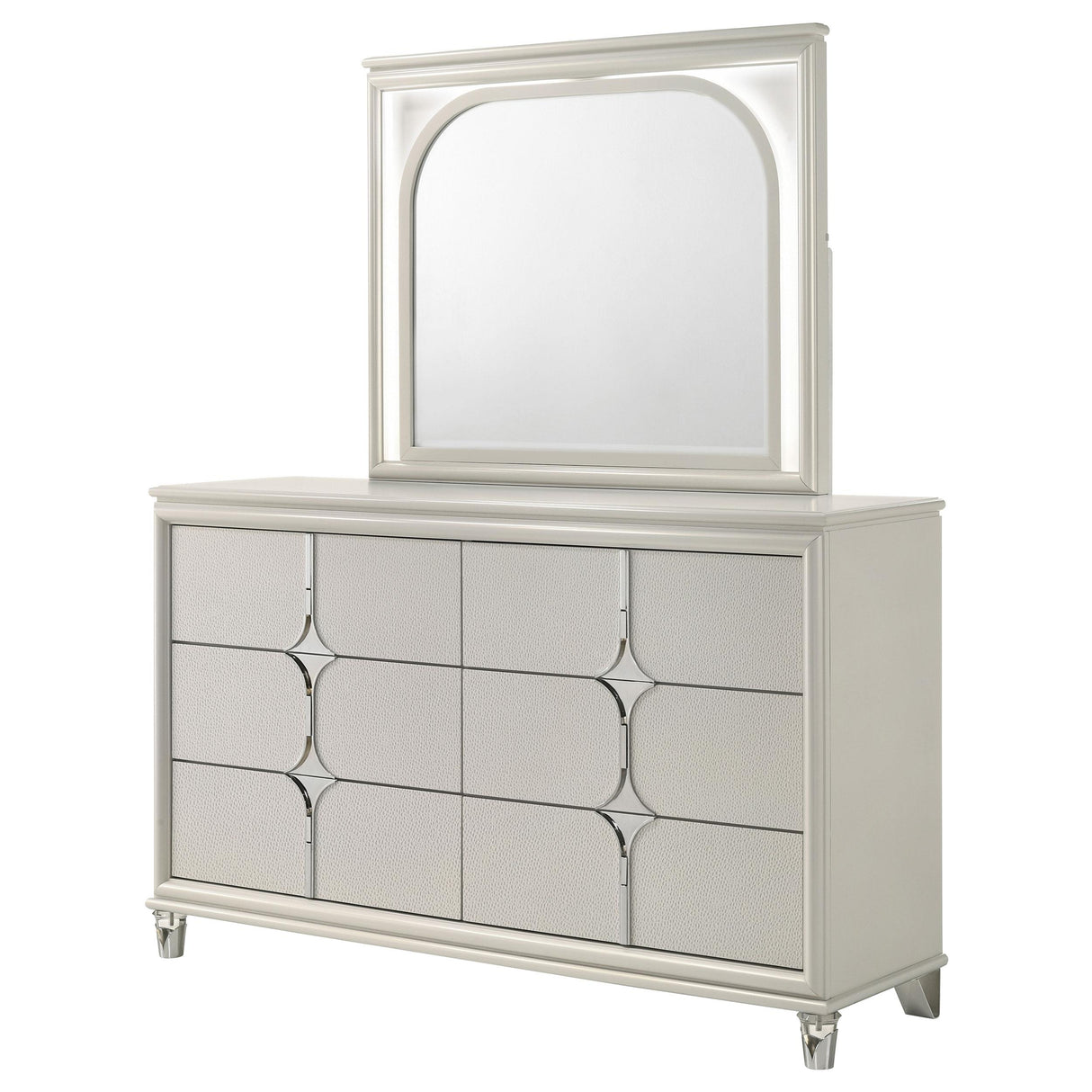 Olivia 6-drawer Dresser and LED Mirror Pearl White from Coaster - Luna Furniture