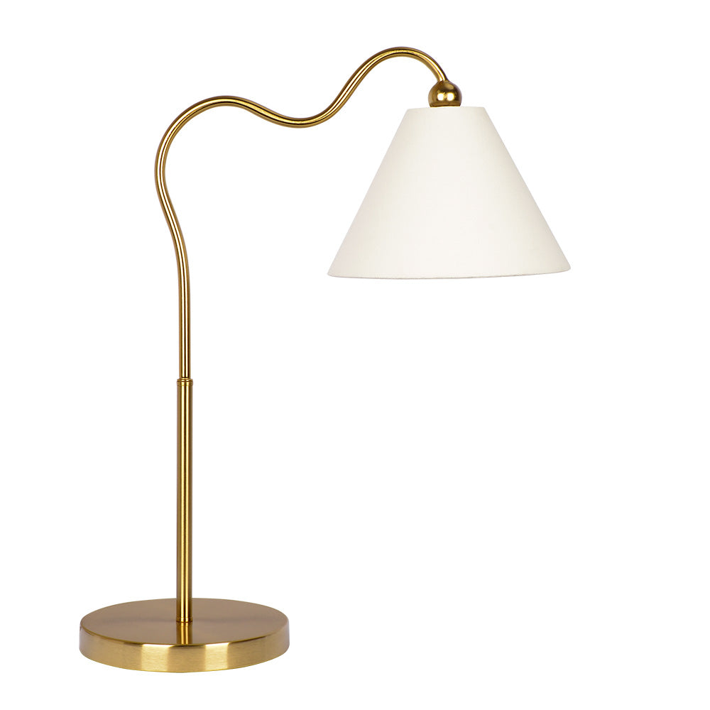 Ornate Brass Ring Base Curved Table Lamp with Triangle White Drum Shade - TBL03701001