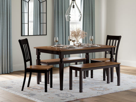 Owingsville Dining Table and 2 Chairs and 2 Benches in Black/Brown - PKG002045