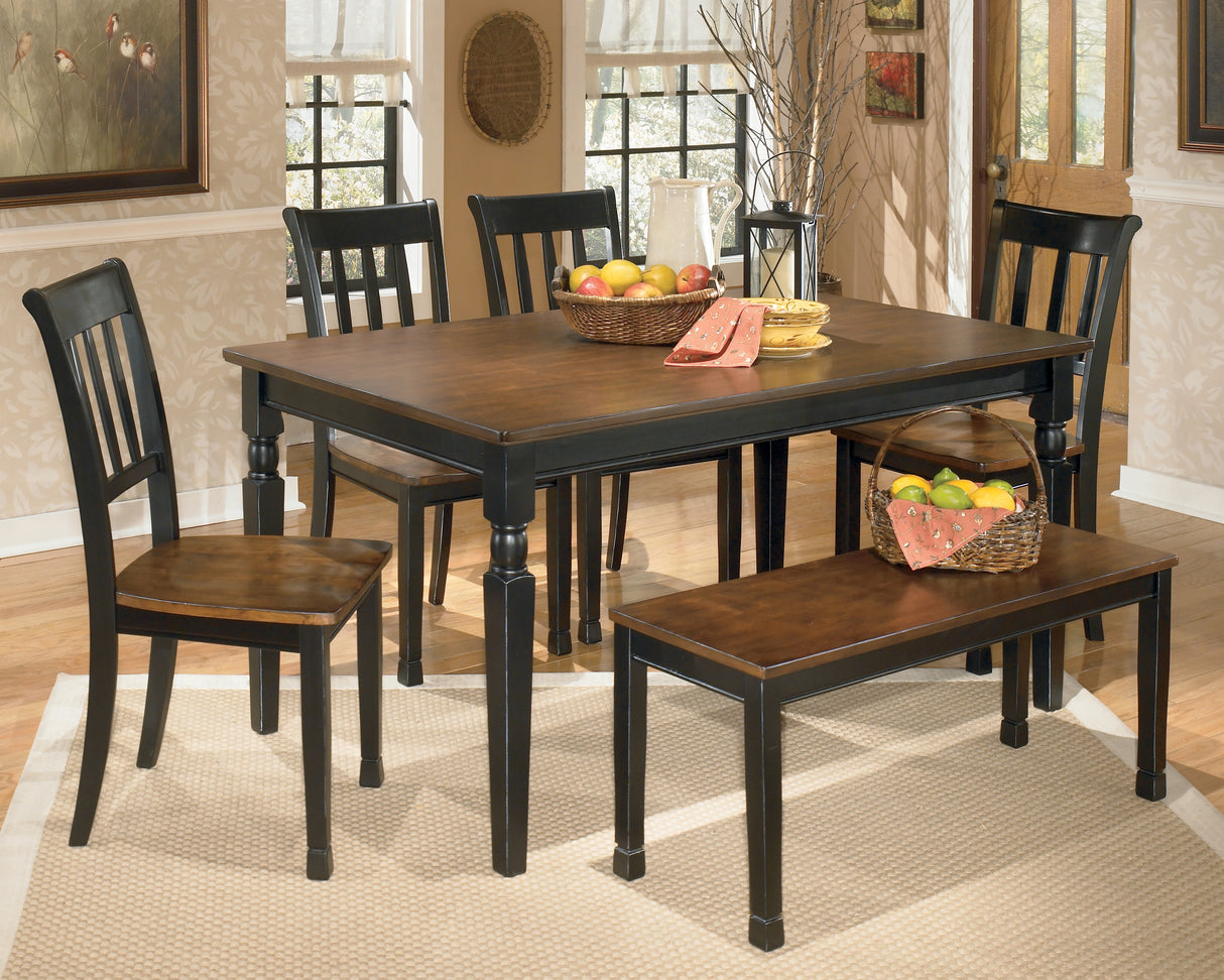 Owingsville Dining Table and 4 Chairs and Bench in Black/Brown - PKG002047