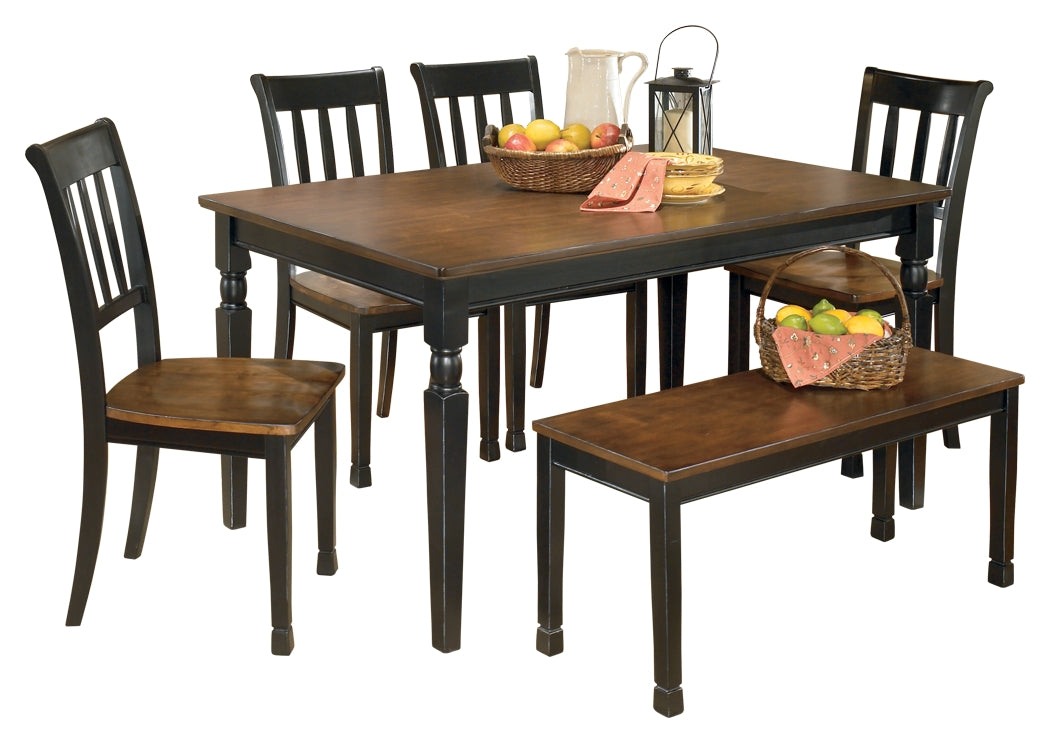 Owingsville Dining Table and 4 Chairs and Bench in Black/Brown - PKG002047