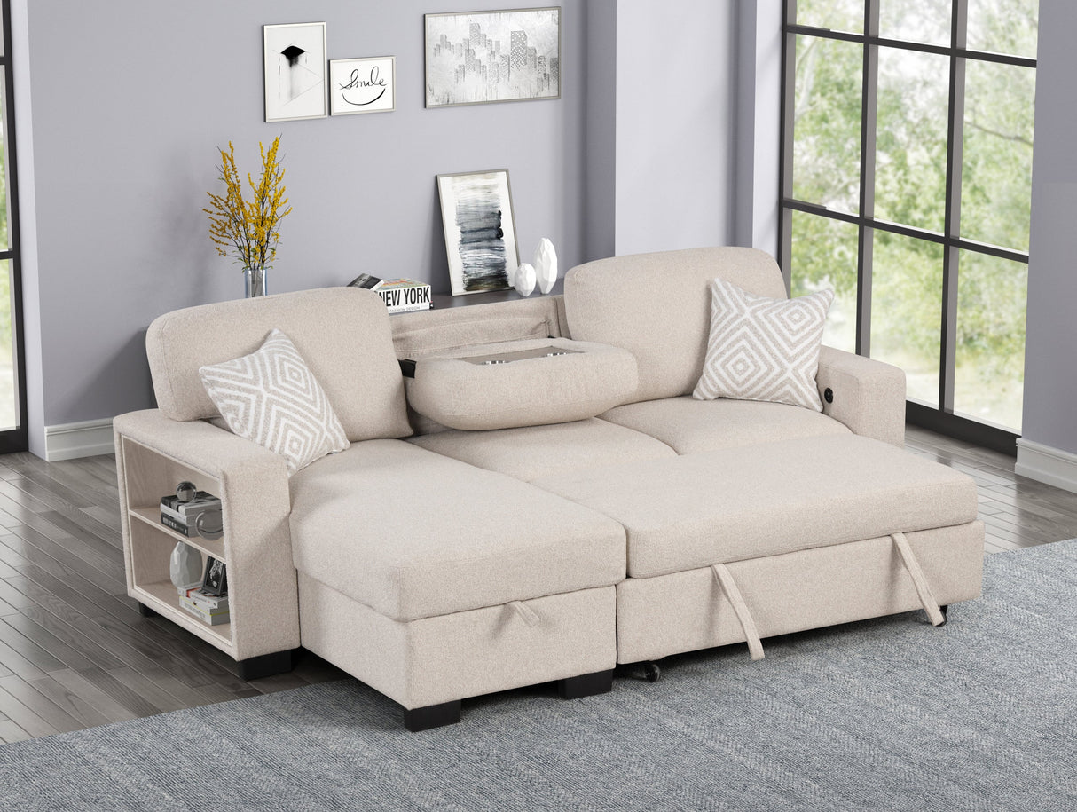 Pacific Beige Reversible Sectional With Pull-Out Bed from Happy Homes - Luna Furniture