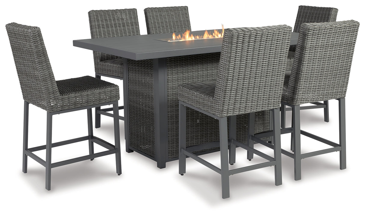 Palazzo Outdoor Bar Table and 6 Barstools in Gray from Ashley - Luna Furniture