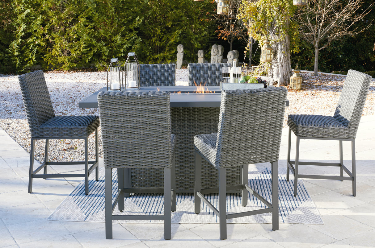 Palazzo Outdoor Bar Table and 6 Barstools in Gray from Ashley - Luna Furniture