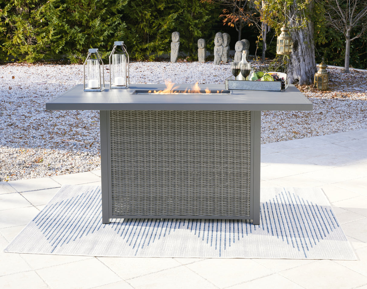 Palazzo Outdoor Bar Table and 6 Barstools in Gray from Ashley - Luna Furniture