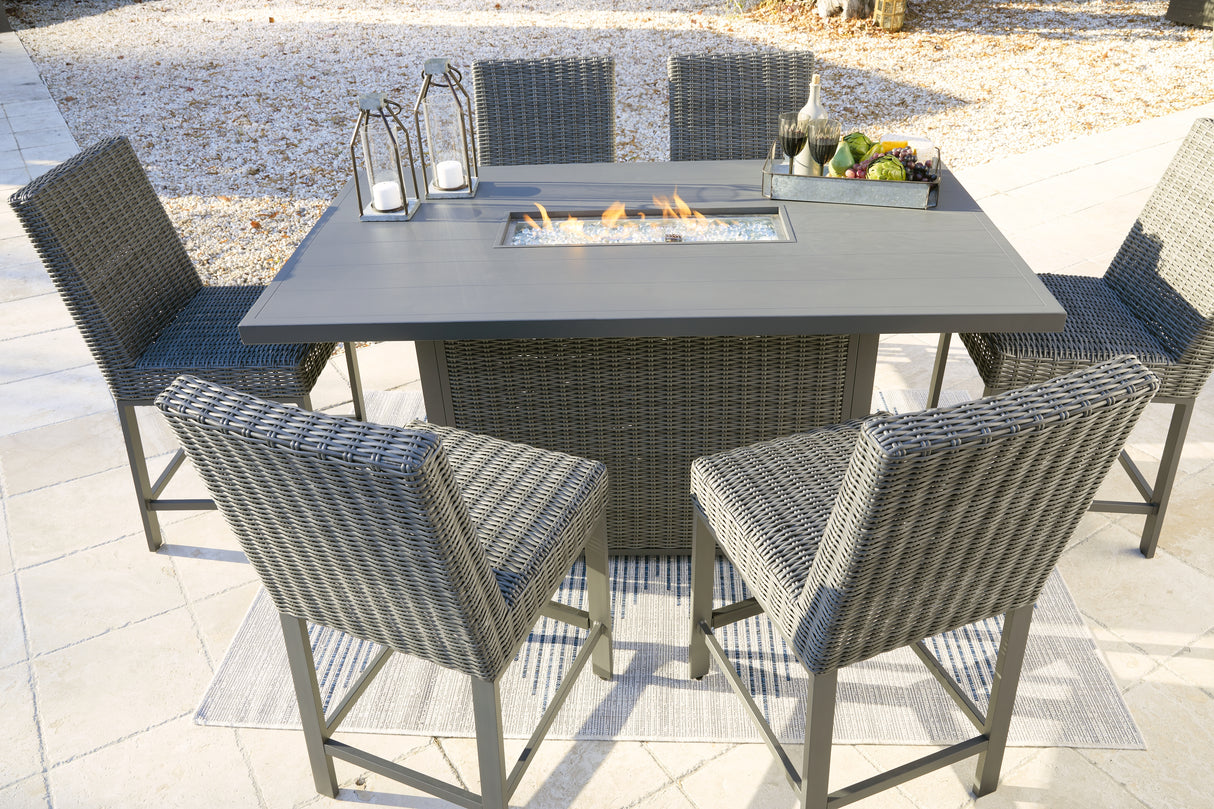 Palazzo Outdoor Bar Table and 6 Barstools in Gray from Ashley - Luna Furniture