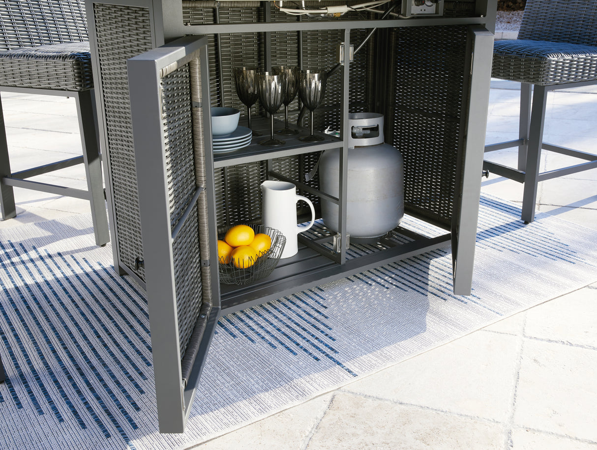 Palazzo Outdoor Bar Table and 6 Barstools in Gray from Ashley - Luna Furniture