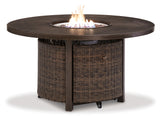 Paradise Trail Outdoor Sofa and 2 Lounge Chairs with Fire Pit Table in Medium Brown - PKG012911