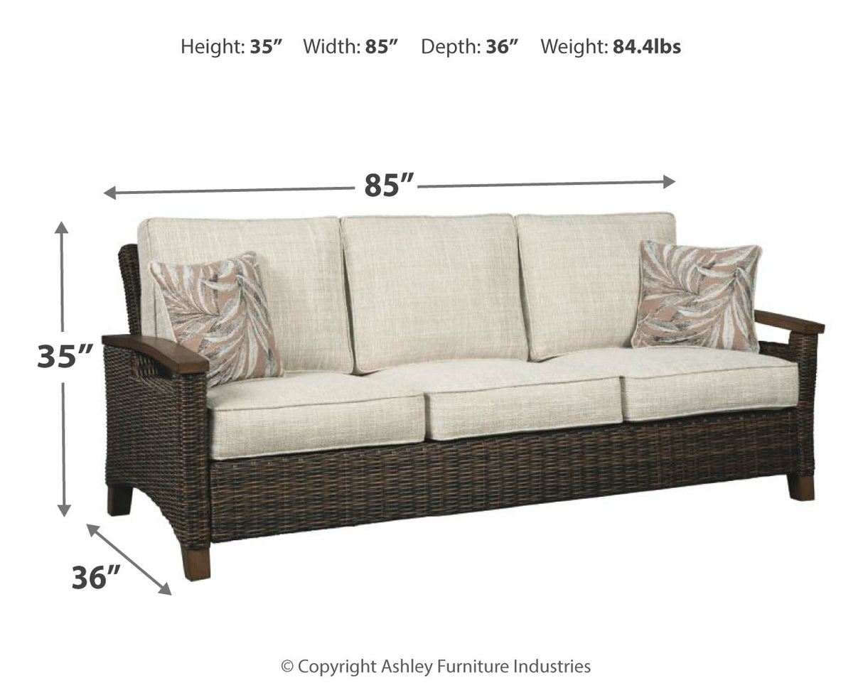 Paradise Trail Outdoor Sofa and Loveseat with Fire Pit Table in Medium Brown from Ashley - Luna Furniture