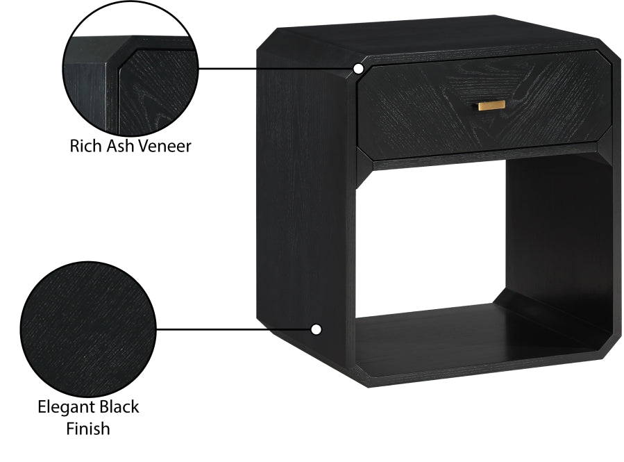 Parker Ash Veneer Nightstand in Black from Meridian - Luna Furniture