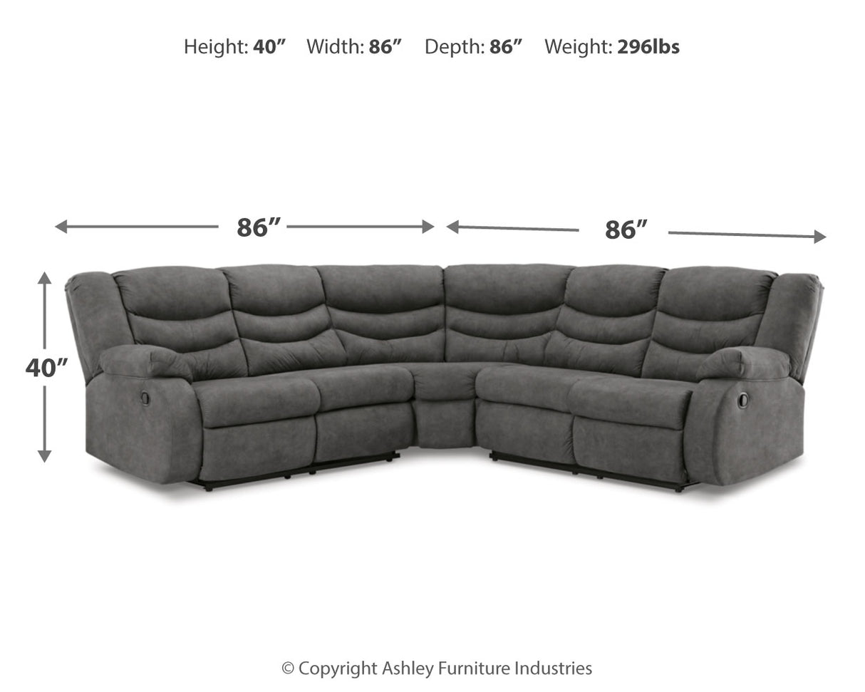 Partymate 2-Piece Sectional with Recliner in Slate - PKG015104