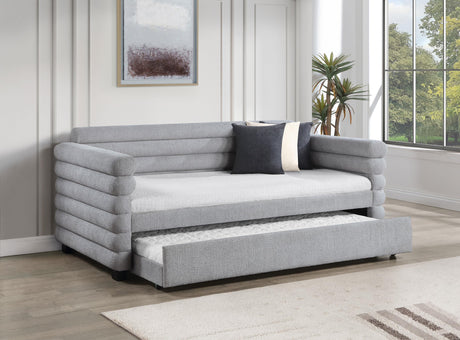 Patricia Boucle Upholstered Twin Day Bed with Trundle Grey from Coaster - Luna Furniture