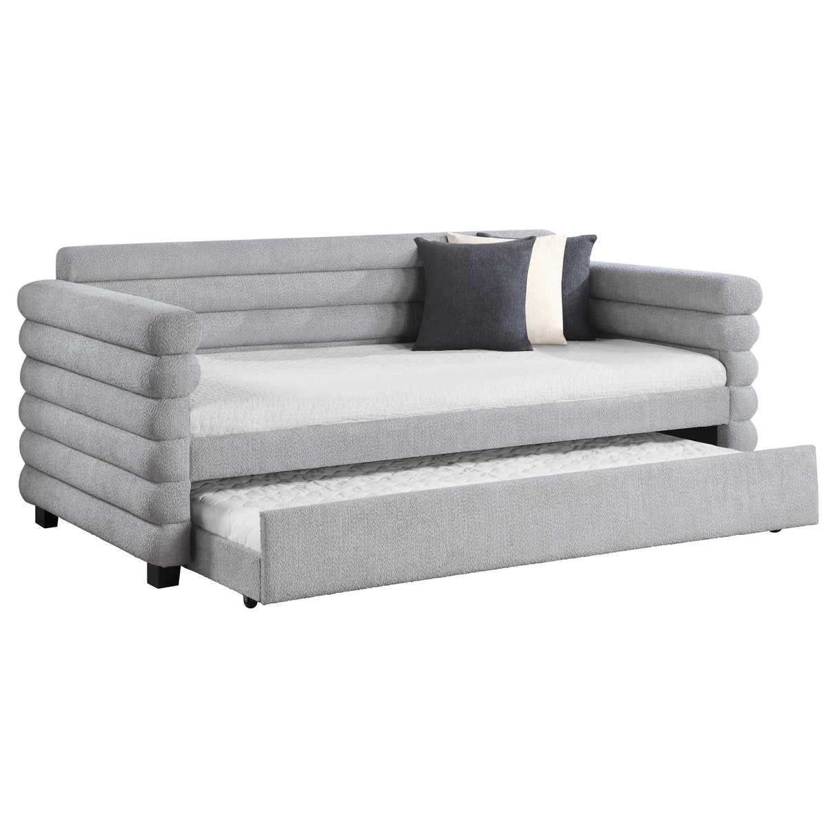 Patricia Boucle Upholstered Twin Day Bed with Trundle Grey from Coaster - Luna Furniture