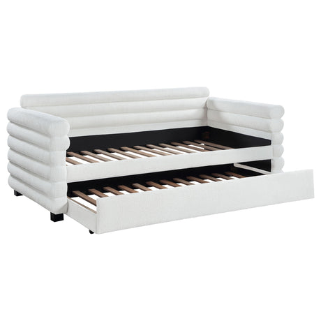 Patricia Boucle Upholstered Twin Day Bed with Trundle White from Coaster - Luna Furniture