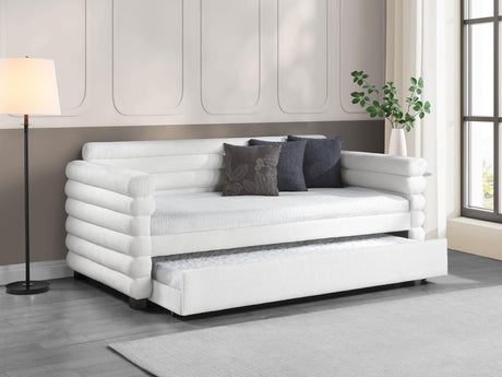 Patricia Boucle Upholstered Twin Day Bed with Trundle White from Coaster - Luna Furniture