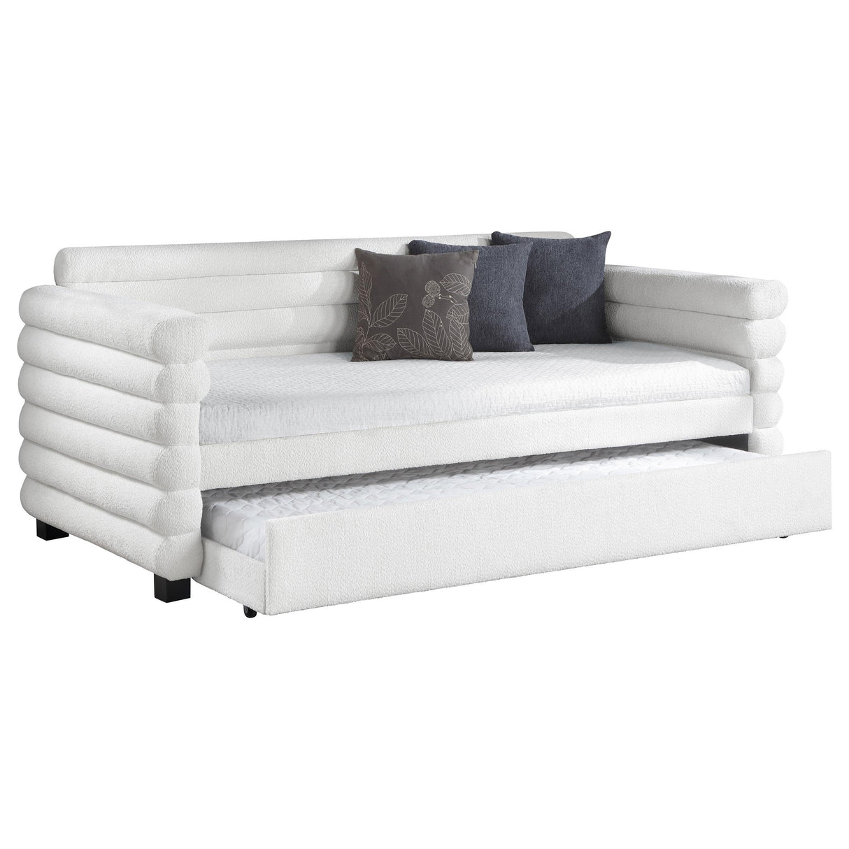 Patricia Boucle Upholstered Twin Day Bed with Trundle White from Coaster - Luna Furniture