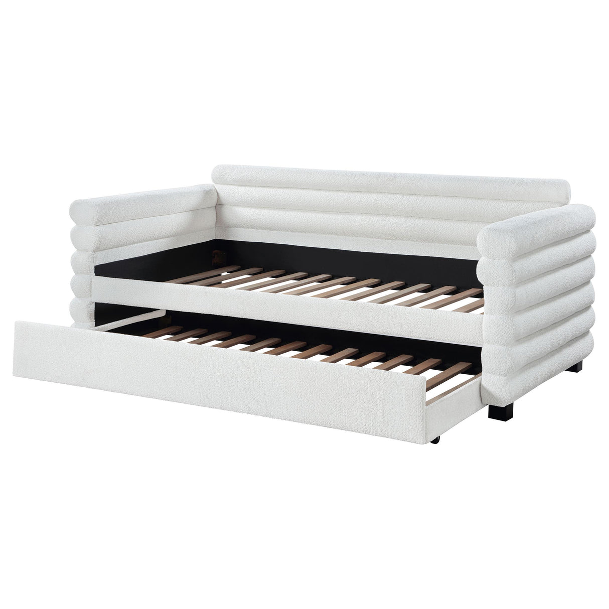 Patricia Boucle Upholstered Twin Day Bed with Trundle White from Coaster - Luna Furniture