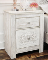 Paxberry Full Panel Bed with Nightstand in Whitewash from Ashley - Luna Furniture