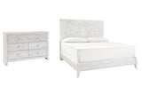 Paxberry King Panel Bed with Dresser in Whitewash from Ashley - Luna Furniture