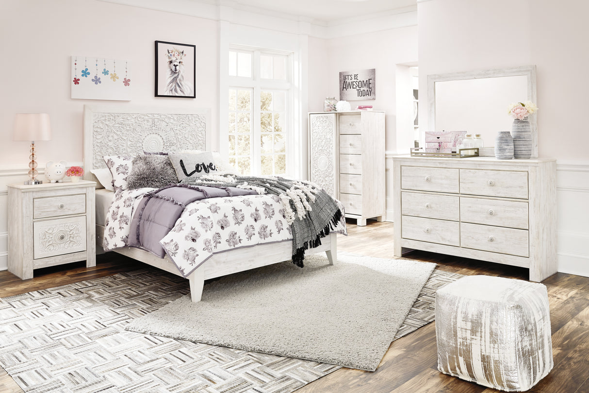 Paxberry King Panel Bed with Dresser in Whitewash from Ashley - Luna Furniture