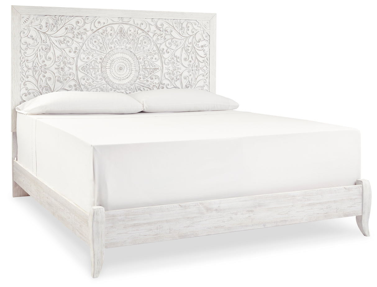 Paxberry King Panel Bed with Dresser in Whitewash from Ashley - Luna Furniture