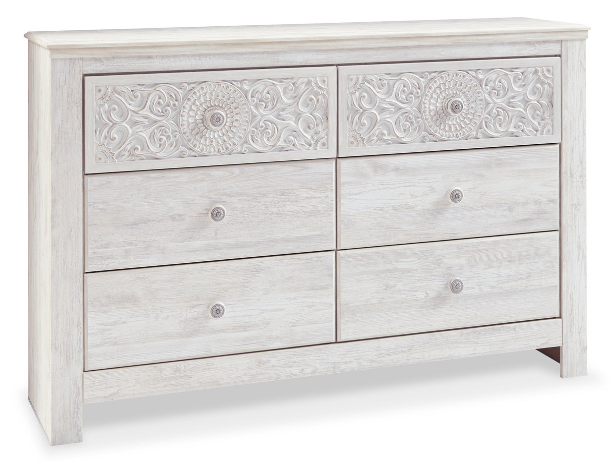 Paxberry King Panel Bed with Dresser in Whitewash from Ashley - Luna Furniture