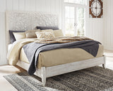 Paxberry King Panel Bed with Mirrored Dresser and 2 Nightstands in Whitewash from Ashley - Luna Furniture