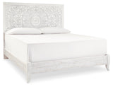 Paxberry King Panel Bed with Mirrored Dresser and 2 Nightstands in Whitewash from Ashley - Luna Furniture