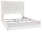 Paxberry King Panel Bed with Mirrored Dresser and 2 Nightstands in Whitewash from Ashley - Luna Furniture