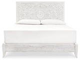 Paxberry King Panel Bed with Mirrored Dresser and 2 Nightstands in Whitewash from Ashley - Luna Furniture