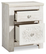 Paxberry King Panel Bed with Mirrored Dresser and 2 Nightstands in Whitewash from Ashley - Luna Furniture