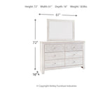 Paxberry King Panel Bed with Mirrored Dresser, Chest and 2 Nightstands in Whitewash from Ashley - Luna Furniture