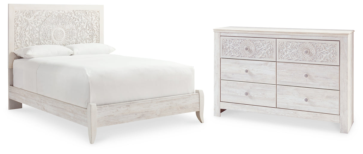 Paxberry Queen Panel Bed with Dresser in Whitewash from Ashley - Luna Furniture