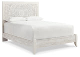 Paxberry Queen Panel Bed with Mirrored Dresser and 2 Nightstands in Whitewash from Ashley - Luna Furniture