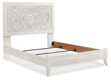 Paxberry Queen Panel Bed with Mirrored Dresser and 2 Nightstands in Whitewash from Ashley - Luna Furniture