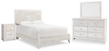 Paxberry Queen Panel Bed with Mirrored Dresser and Nightstand in Whitewash - PKG014130