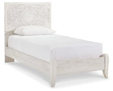 Paxberry Twin Panel Bed with Nightstand in Whitewash - PKG000708